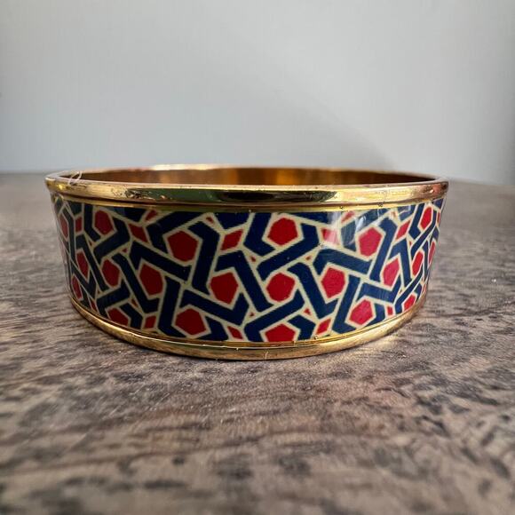 R.J. Graziano Geometric Red and Blue Enamel Gold Tone Bangle - Picture 4 of 8